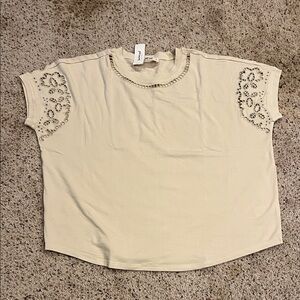 Three Bird Nest Cream Short Sleeve Tee with Embellishments